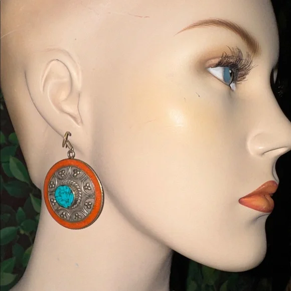 Nepalese Coral and Turquoise Boho Earrings - Picture 13 of 13